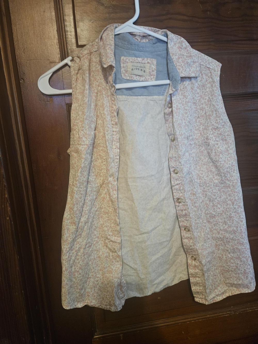 Riders by Lee Chambray Shirt with Pink Floral Trim